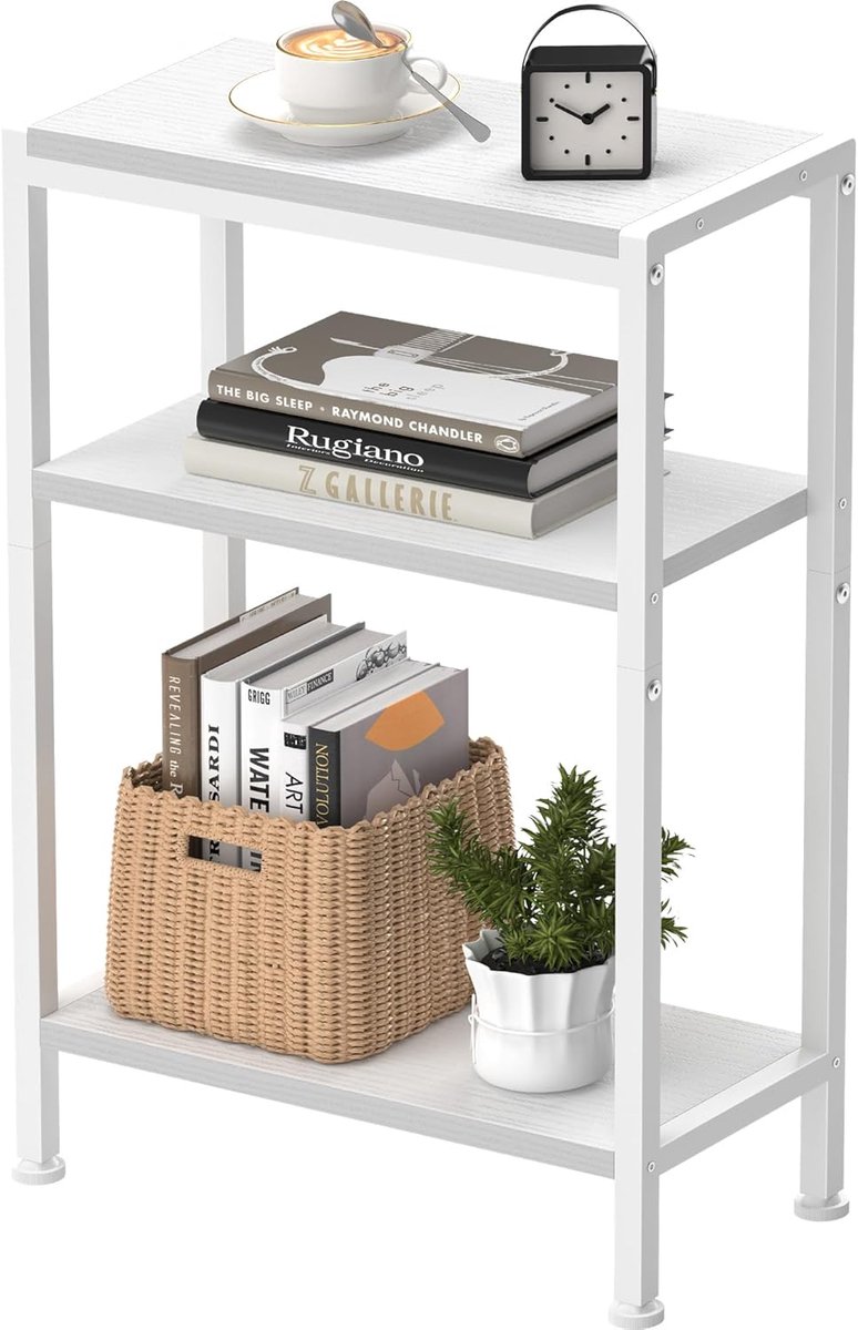SnelShoppen - Smalle Bijzettafel met 2 Compartimenten en Opbergruimte, Ideaal voor Woonkamer, Slaapkamer, Keuken en Balkon - Wit en 3 Planken voor Sma