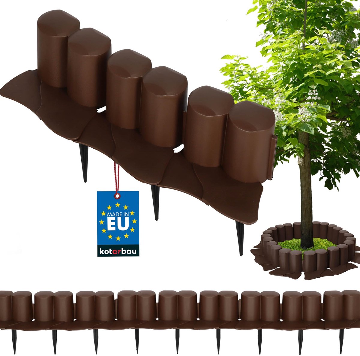 KOTARBAU® Tuinrand - Gazonrand Kunststof 10 cm - Gazonrand Flexibel 3 m - PVC Modulaire Grasrand - Tuinafboording voor Bloembedden - Bruin