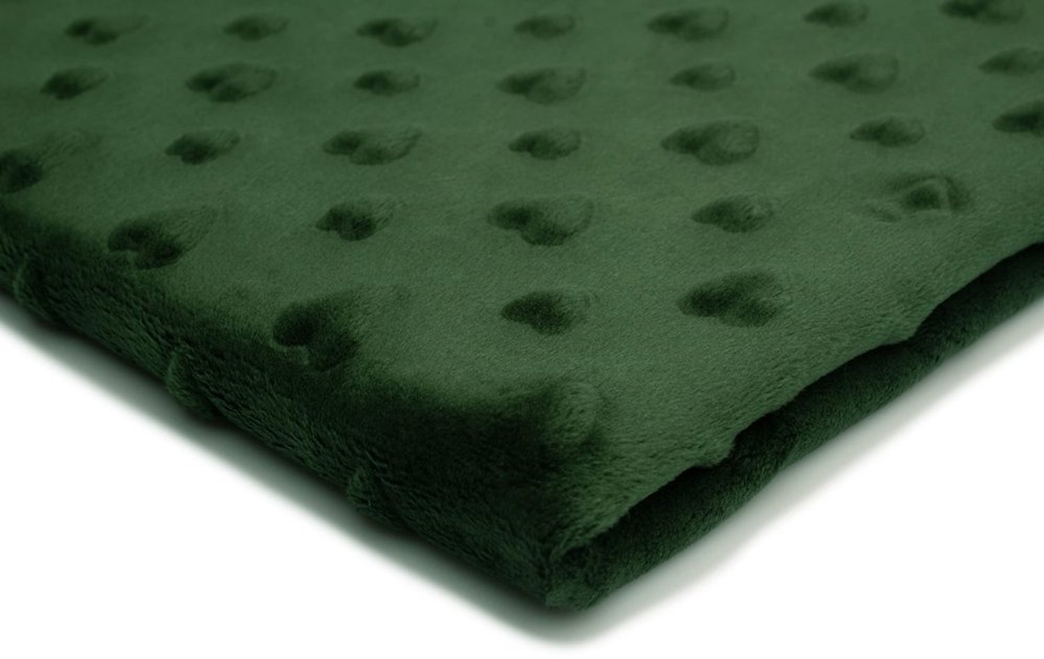 Minky Fluffy Plush Stof met Geïmplodeerde Harten 50 x 155 cm (Bosgroen)
