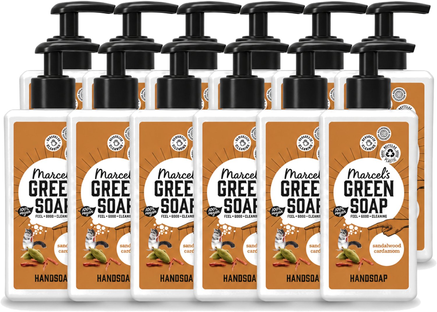 12 x Marcel’s Green Soap – Handzeep – Sandelhout & Kardemom – 250 ml - Voordeelverpakking - 12 stuks