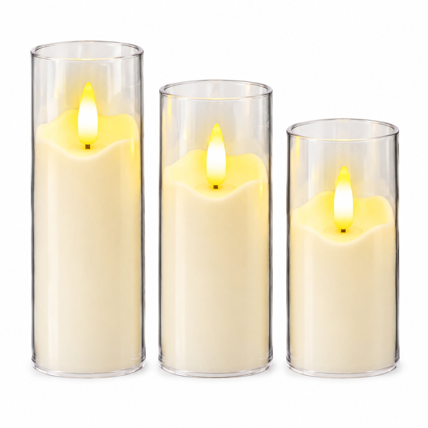 SWGOTA led kaarsen 5 x 10 cm met glazen omhulsel, golvende kaarsrand en spits vlamvormig led-element - 12 stuks per displaydoos Ivoorwit