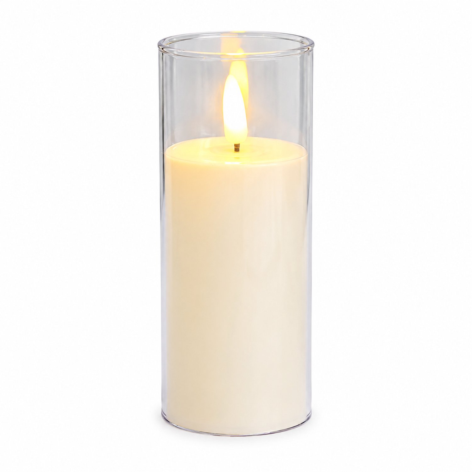led kaarsen, 5 x 12,5 cm, met glazen houder en vlamvormige LED, 12 stuks per displaydoos