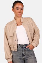 Getdrezzed Jasje - Maat: S/M - Suede look bomberjack met drukknoopsluiting beige
