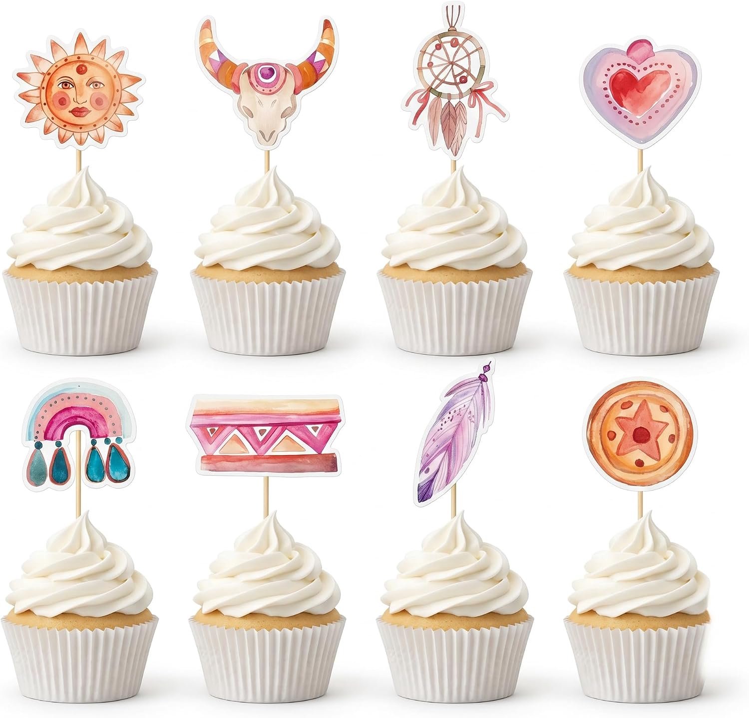 Cupcake-toppers in boho-western stijl, 24 stuks