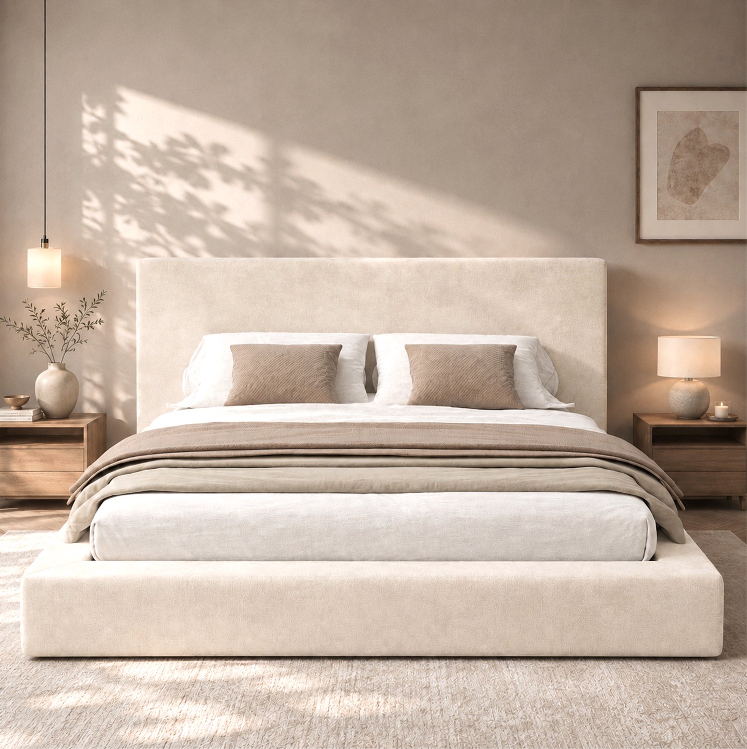 WUVRIE Gestoffeerd bed 180x200 cm - Lattenbodem en hydraulische opbergruimte - Beige