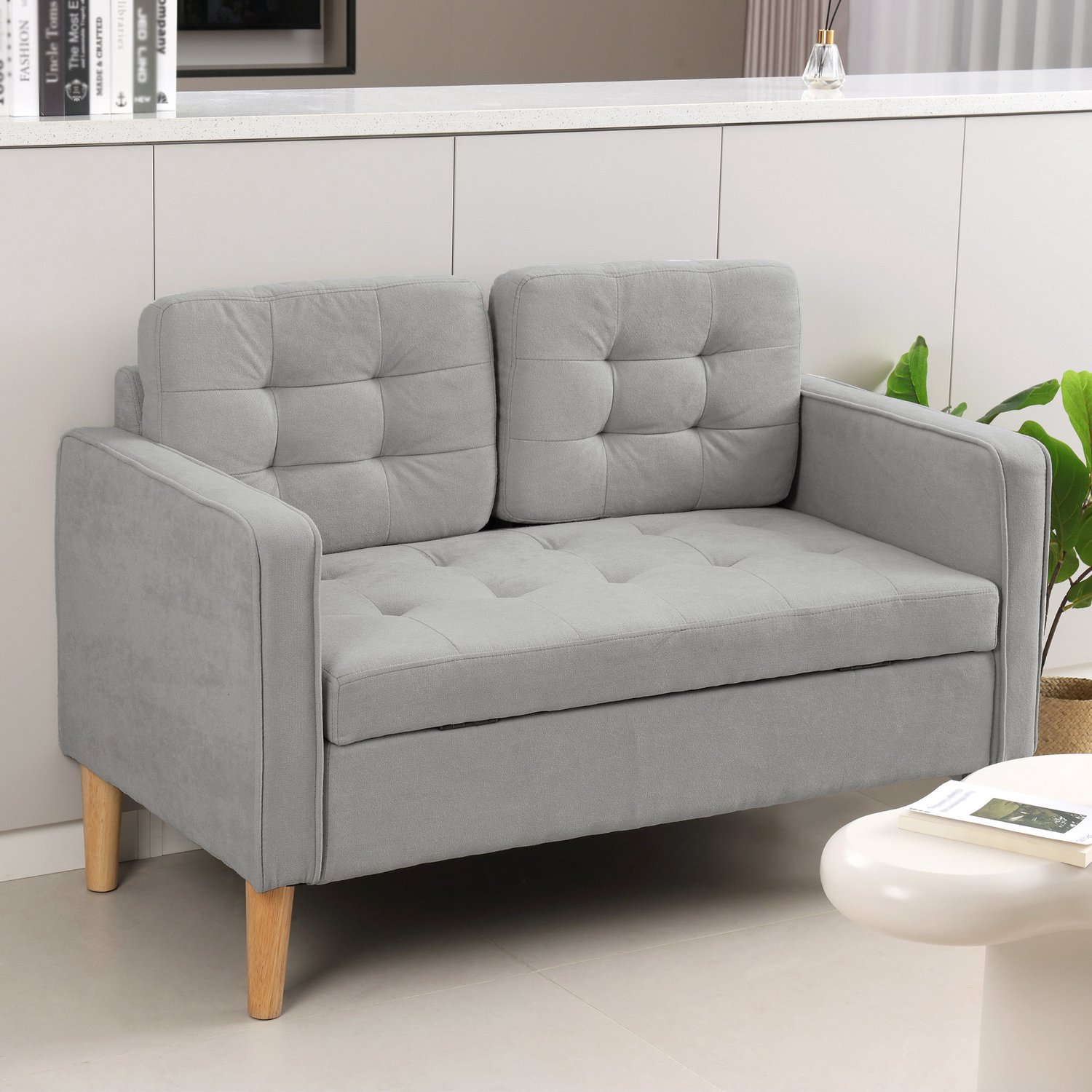 CHICFURN 2-zitsbank - Opbergruimte - Gecapitonneerd - Lichtgrijs