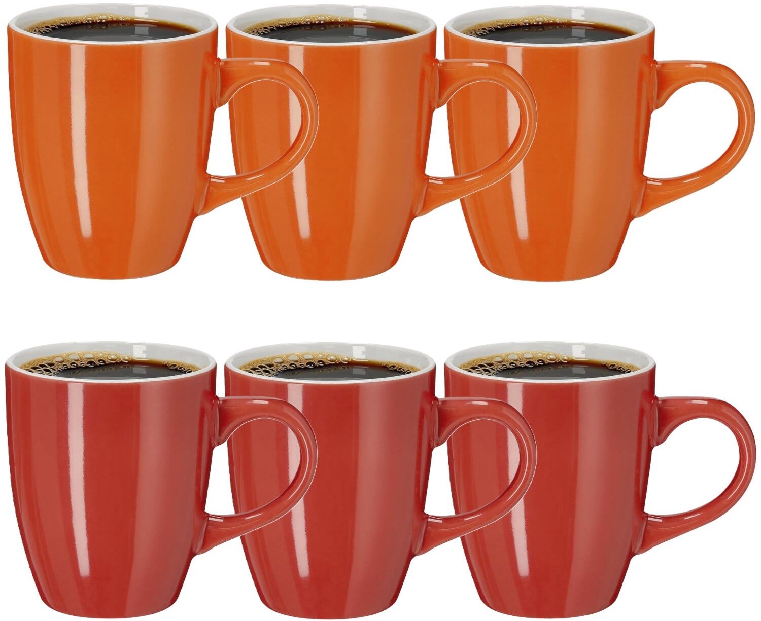 Bellatio Design Koffiekopjes Colourful Glaze - 6x stuks - Keramiek - rood / oranje - 350 ml - 10 cm