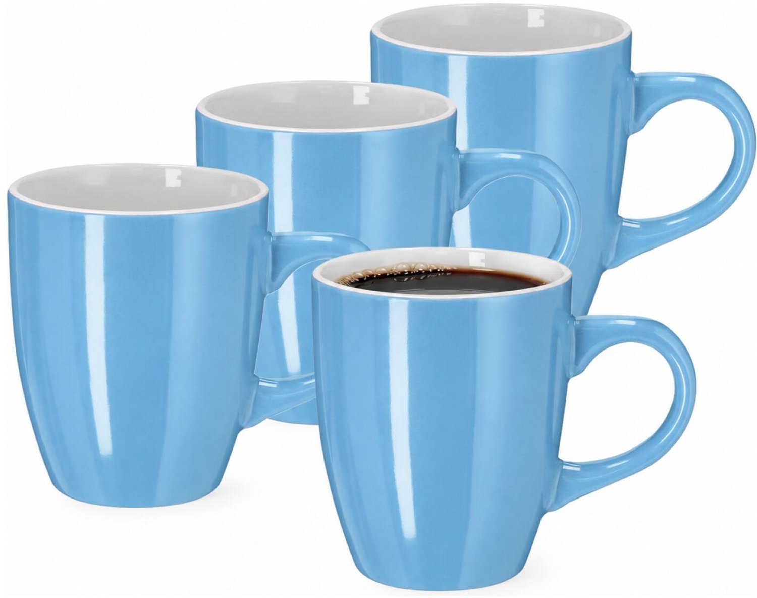 Bellatio Design Koffiekopjes sweet Glaze - 4x stuks - Keramiek - lichtblauw - 350 ml - 8 x 10 cm - mokken - bekers