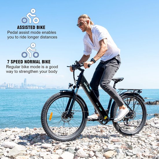HITWAY BK18 - Elektrische Fiets - 27.5*2.8 Inch City Commuter EBike met Afneembare 36V 12Ah Lithium Batterij - Mountain E-Bike met 250W Motor - 7 Versnellingen - IP54 Waterdicht — afbeelding 3