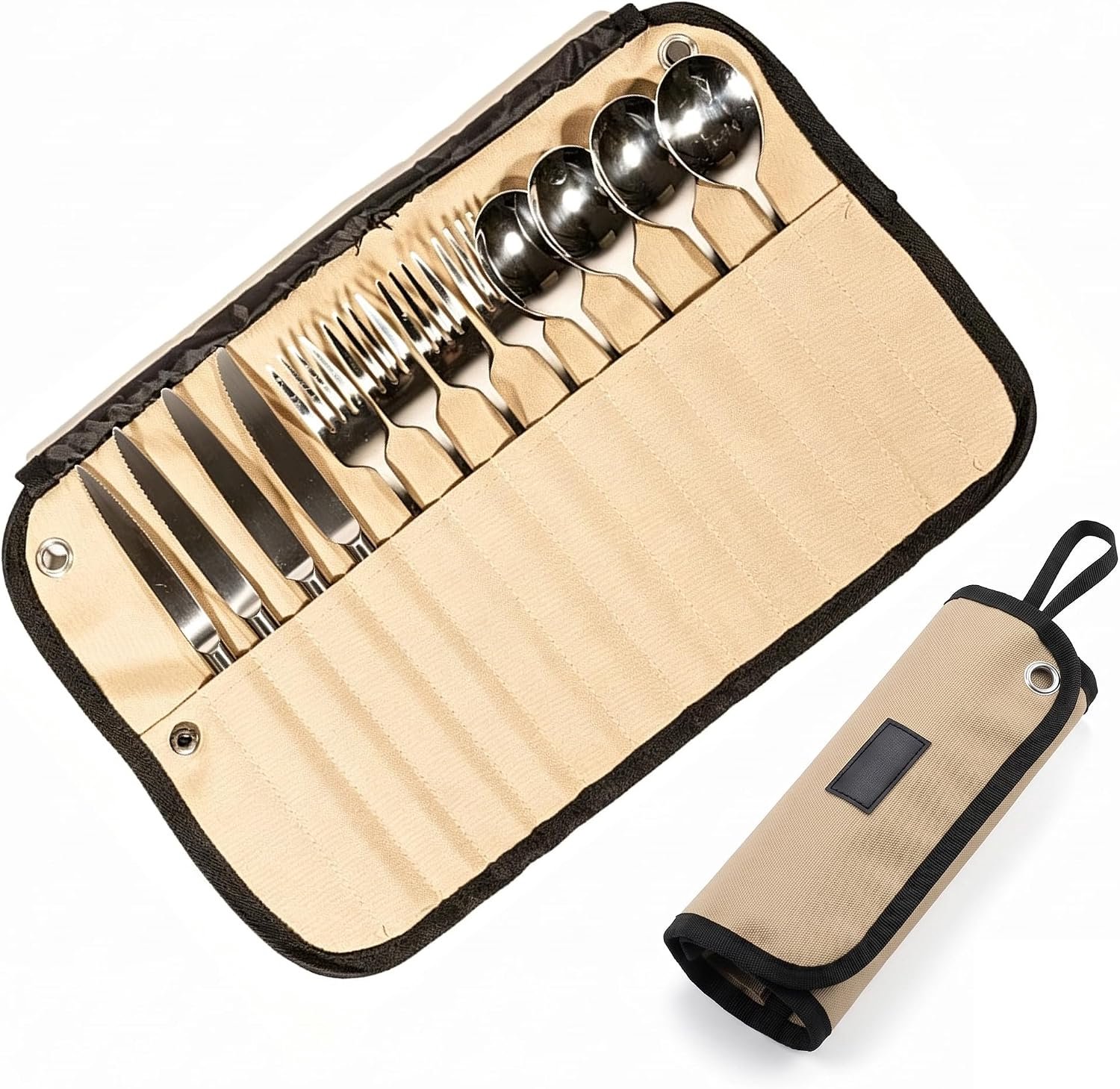 Canvas bestek organizer oprolbaar etui kaki