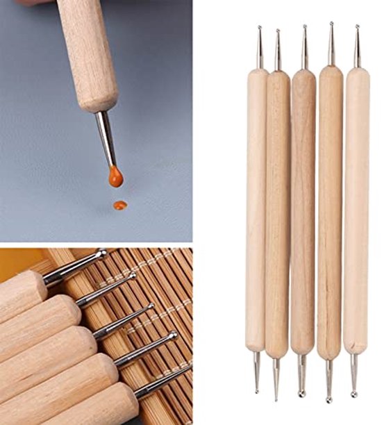Dotting Stylus, 5 Stuks Double End Tracing Dotting Stylus Gravure Stylus Set, Gemaakt van Composiet Hout, Staal, voor Klei, Aardewerk en Meer met Ball Stylus Tool Set — afbeelding 4