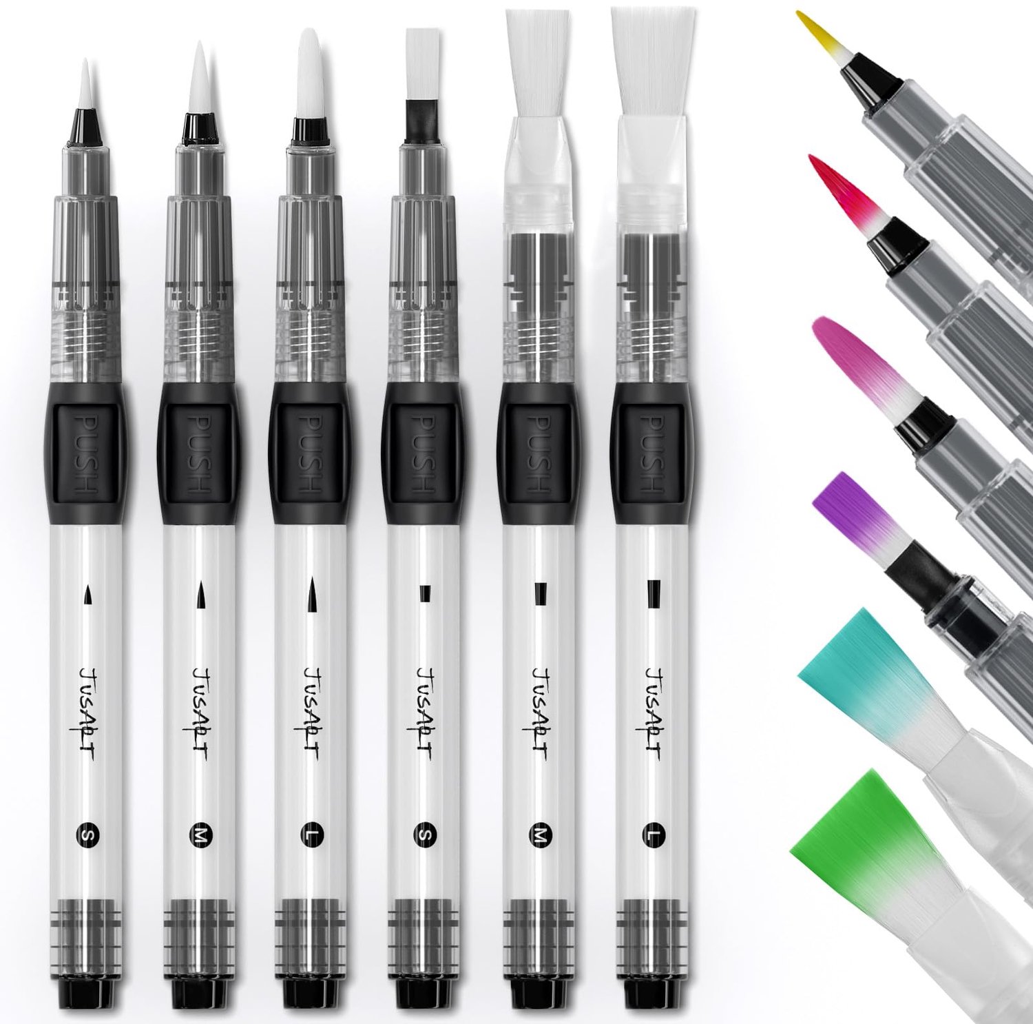 Waterpenseelpennen 6-pack - Lekvrije/Hervulbare Aquarelpennen - Dubbele Punt - Puntige/Platte Stijl - Draagbaar - Voor Aquarel/Kalligrafie - Aquarelpens