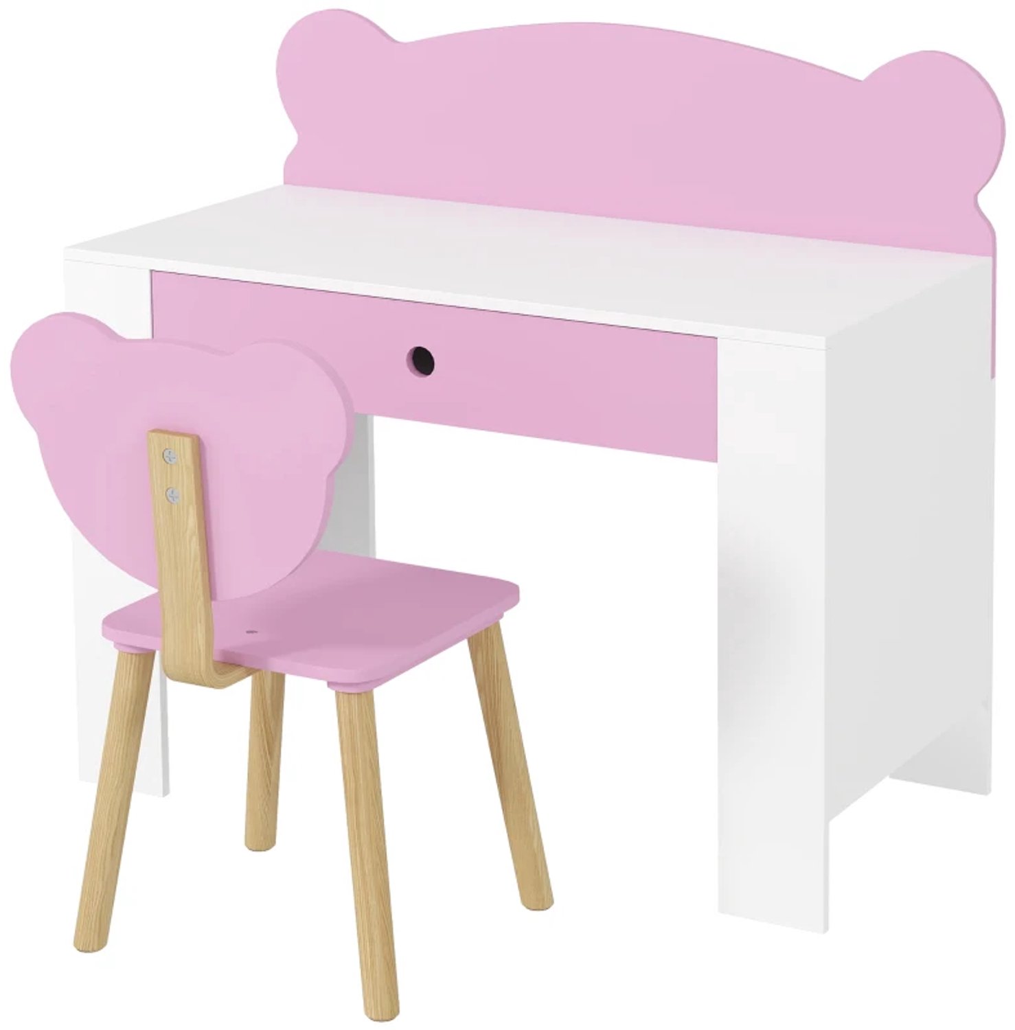 Kinderbureauset - Studeertafel en stoel in beervorm - Lade - Voor schrijven en knutselen - Voor kinderen van 3 tot 8 jaar - Roze