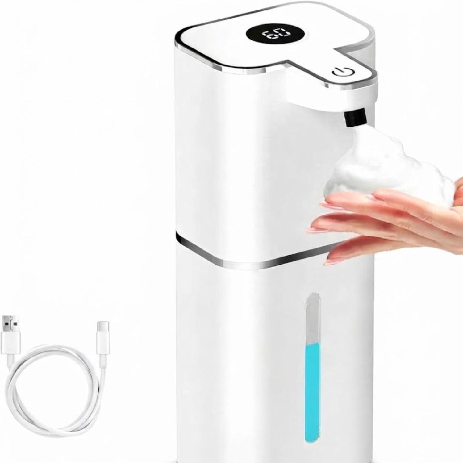 Zeepdispenser - Zeepdispenser Wandmontage - Zeepdispenser Automatisch Hangend - Hoge Kwaliteit - 400 ml - Wit en Zilver