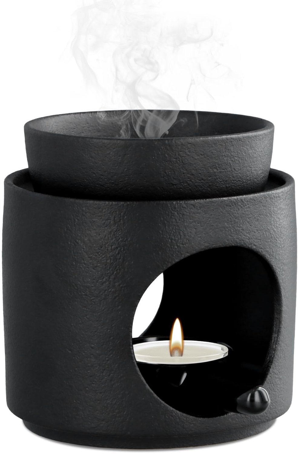 Zwarte Keramische Aroma Brander met Lepel voor Essentiële Olie