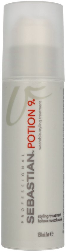 Witte 150ml fles Sebastian Potion 9 haarstylingcrème met doorzichtige dop.