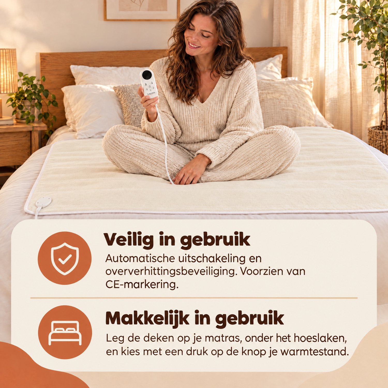 Lopoleis Elektrische Onderdeken 1-persoons – warmtedeken – 180 x 80 cm – 9 warmtestanden – Timer – Stofmijtmodus – Wit – foto 2