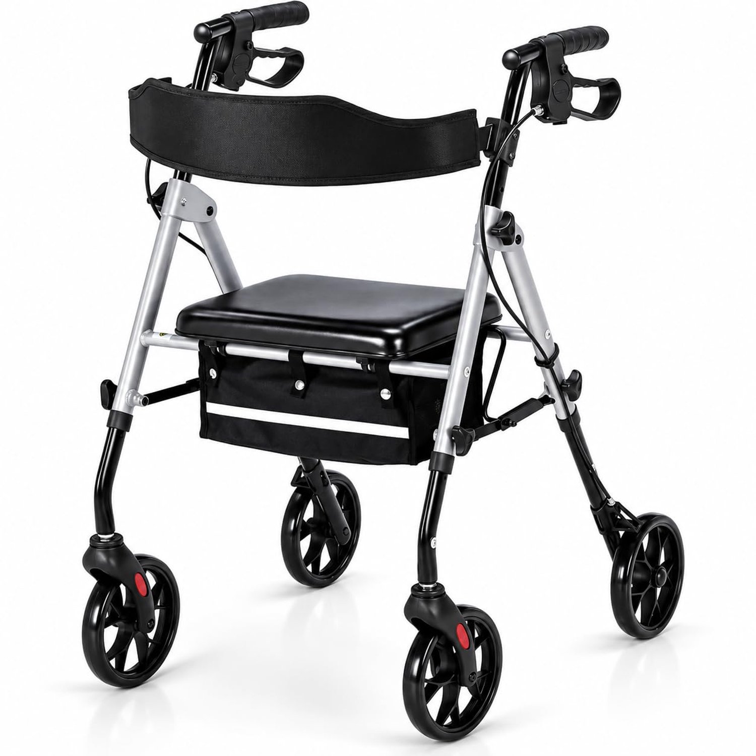 LIFERUN Rollator opvouwbaar - Lichtgewicht - met Zit Opbergtas Handgreep - in Hoogte Verstelbaar - Zilver