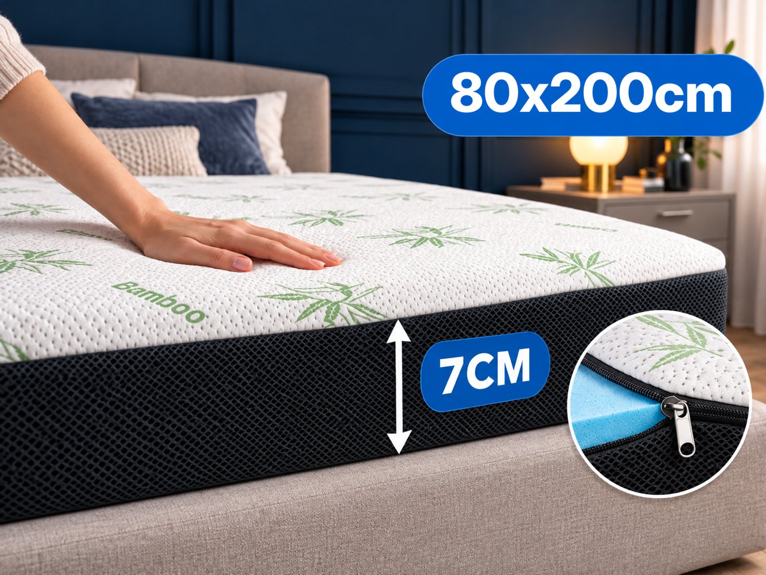 Mks Premium Comfort Topdekmatras 80x200 - Matrastopper met Gel Traagschuim - 7cm Dik - Bamboo Viscose Wit