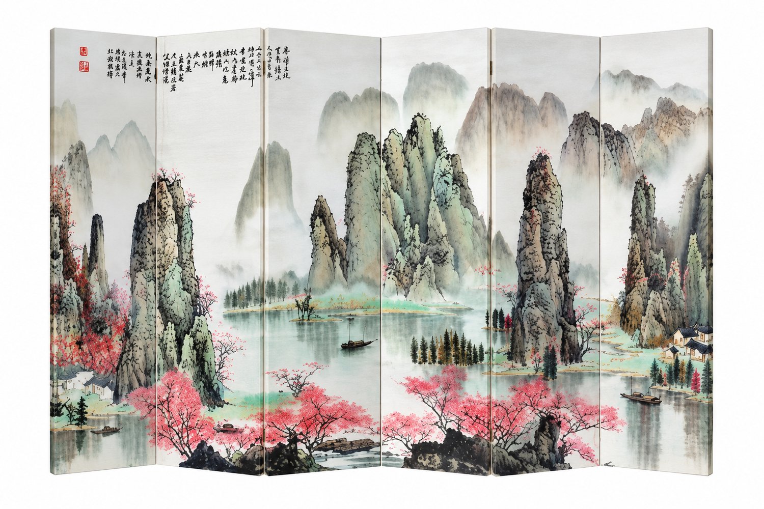 Fine Asianliving Kamerscherm Scheidingswand B240xH180cm 6 Panelen Bergenlandschap multi
