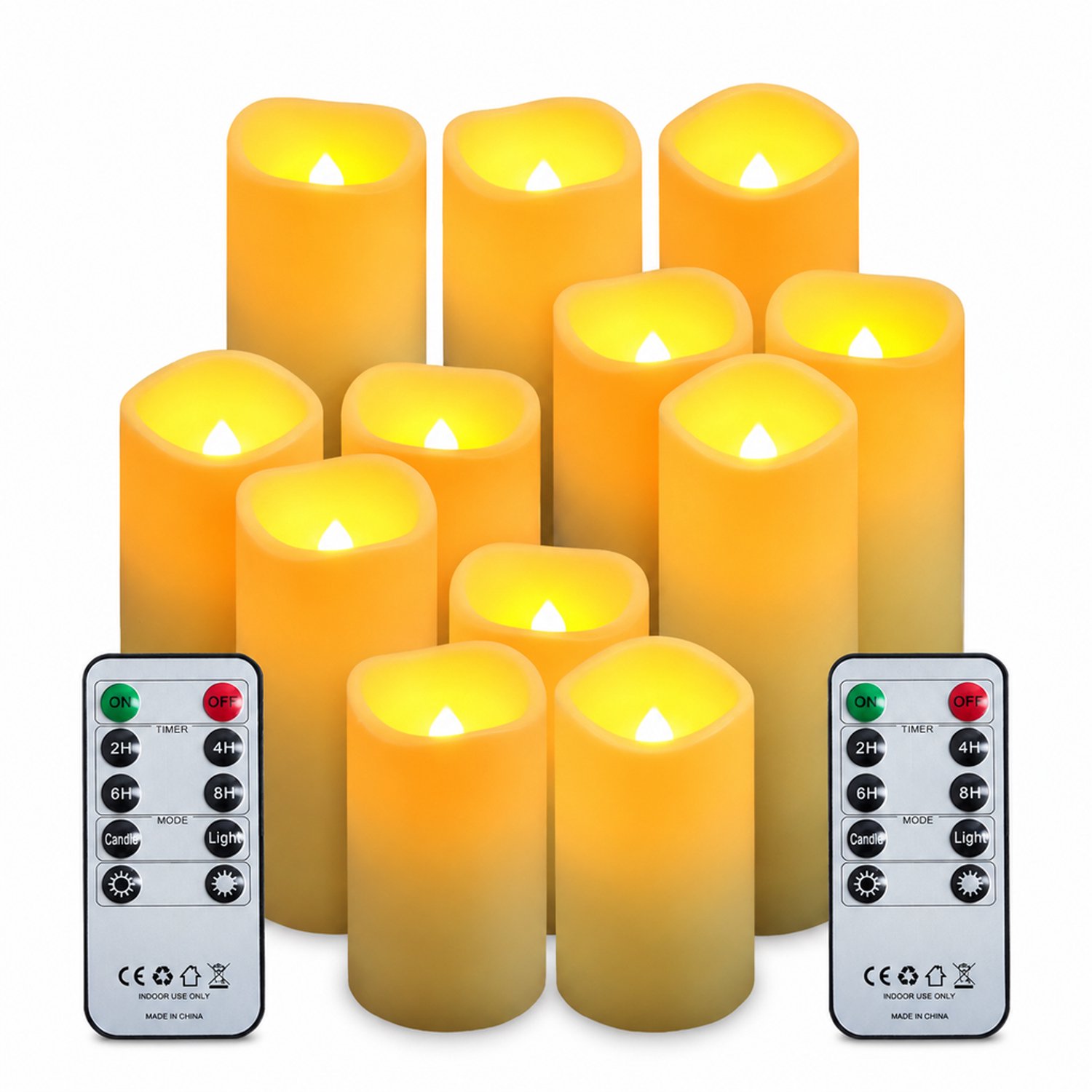 SWGOTA led kaarsen voor buiten - waterdichte set van 12 - diameter 5,5 cm - hoogtes 10, 13, 15 en 17,5 cm, elk 3 stuks - ABS-behuizing - inclusief 2 afstandsbedieningen Ivoor