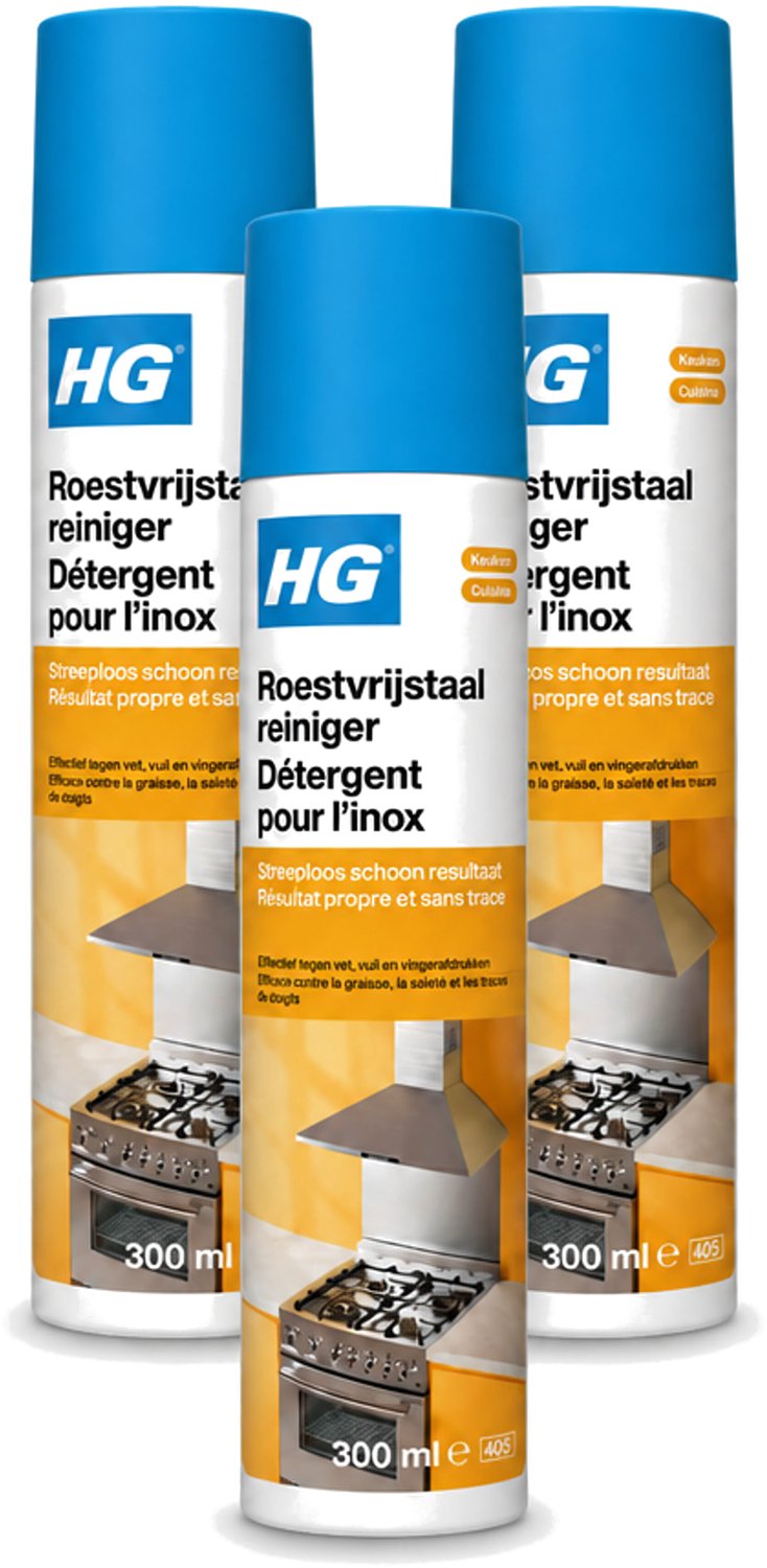 3 x HG - Roestvrijstaal Reiniger - Absoluut Streeploos - 300 ml - Voordeelverpakking - 3 stuks