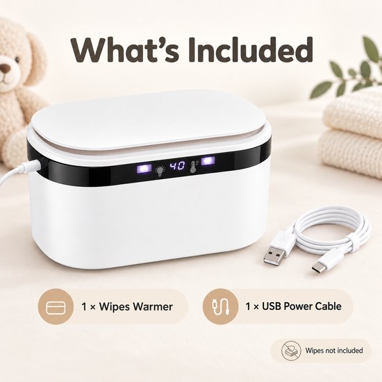 VHV - Billendoekjes Warmer met LED Nachtlampje - USB Vochtige Doekjes Verwarming - Babydoekjeswarmer 3 Warmtestanden - Dispenser voor Baby - Kraamcadeau — afbeelding 5