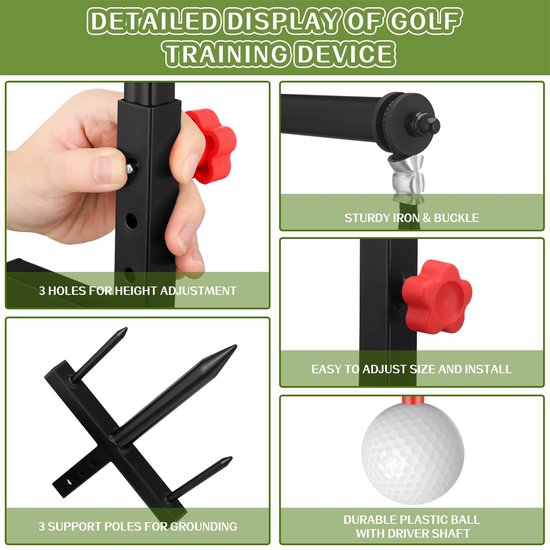 Golfswingtrainer - golftrainingshulpmiddel - duurzaam metaal - in hoogte verstelbaar in 3 standen - oefenen in de buitenlucht - golftrainingsmateriaal - golfaccessoire-cadeau voor mannen — afbeelding 3