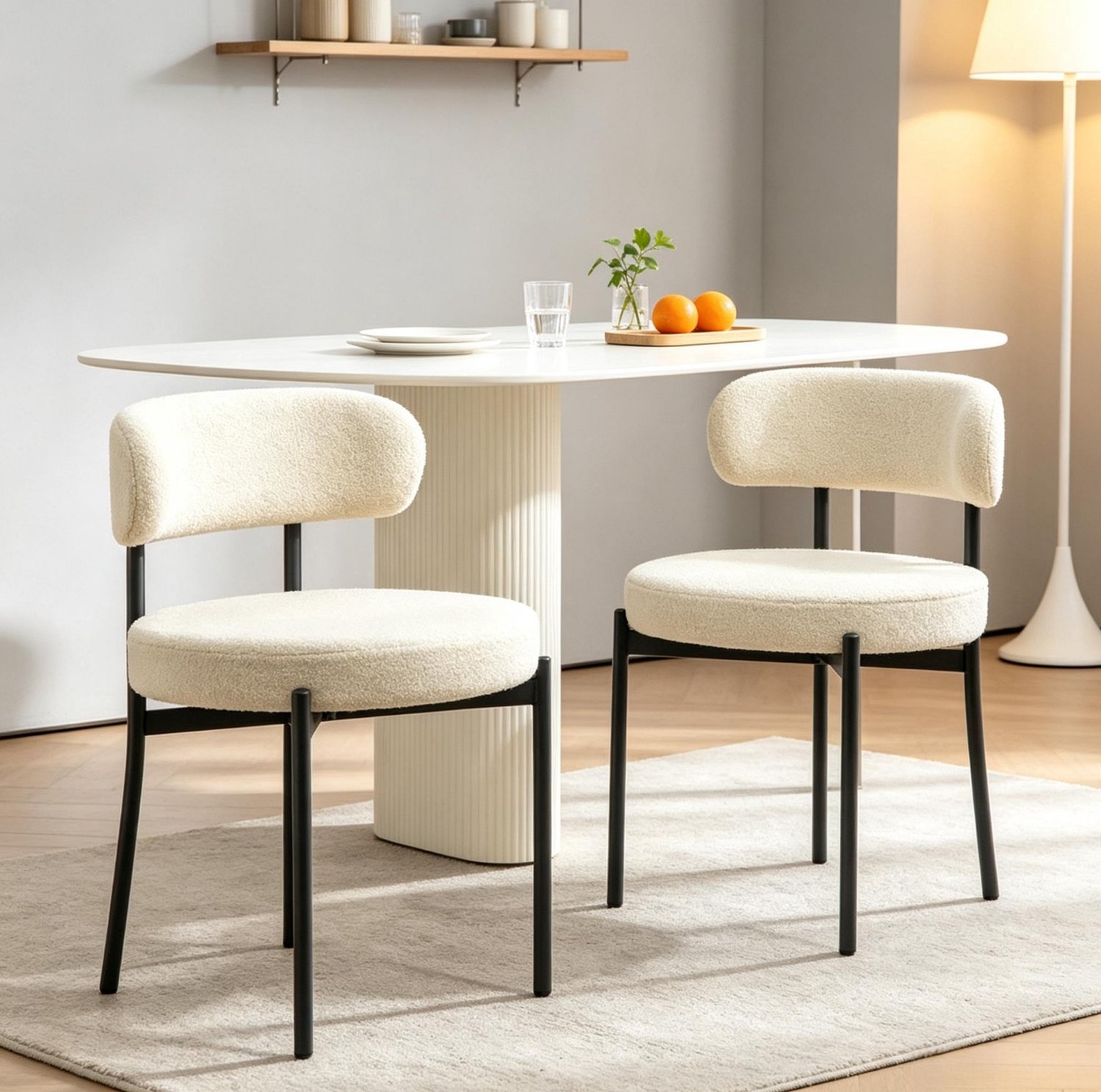 STILVORA Eetkamerstoelen 51 x 51 x 76 Cm - Set Van 2 Met Zachte Bouclé Stoffering En Stalen Poten - Voor Eetkamer En Woonkamer - Beige