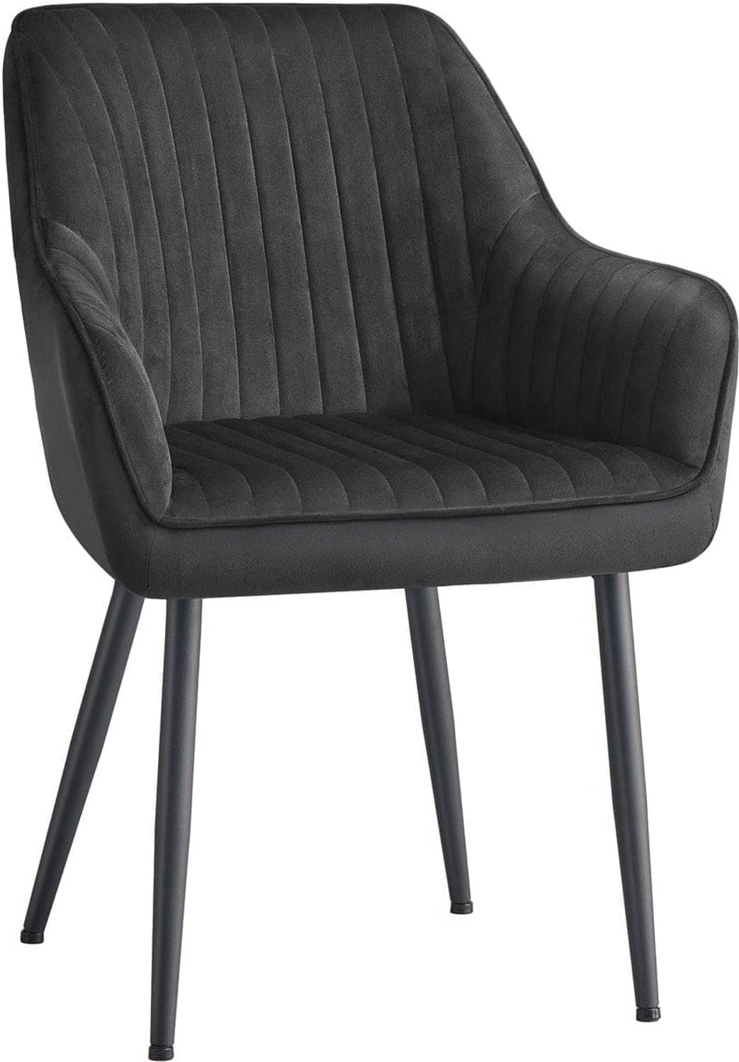 Klarven Eetkamerstoelen Fluweel Zwart - Met Armleuningen - Metalen Kruispoten - Zacht Zitcomfort - Draagvermogen 120 kg - 62,5x60x85 cm