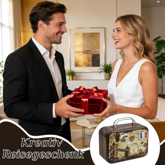 Koffer, wit blikken koffer met handvat, cadeau doos voor reis souvenirs — afbeelding 5