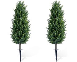 2 Stuks Kunstmatige Denneboom 89 cm – Met Grondpinnen – Realistische Groene Bladeren – Weerbestendig – Voor Binnen & Buiten, Woonkamer, Terras & Patio