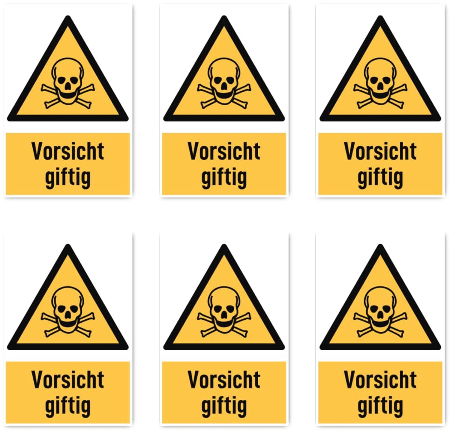 Sticker 75 x 50 mm - 6 stuks - voorzichtig giftig - waterdicht en uv-bestendig - Vemera