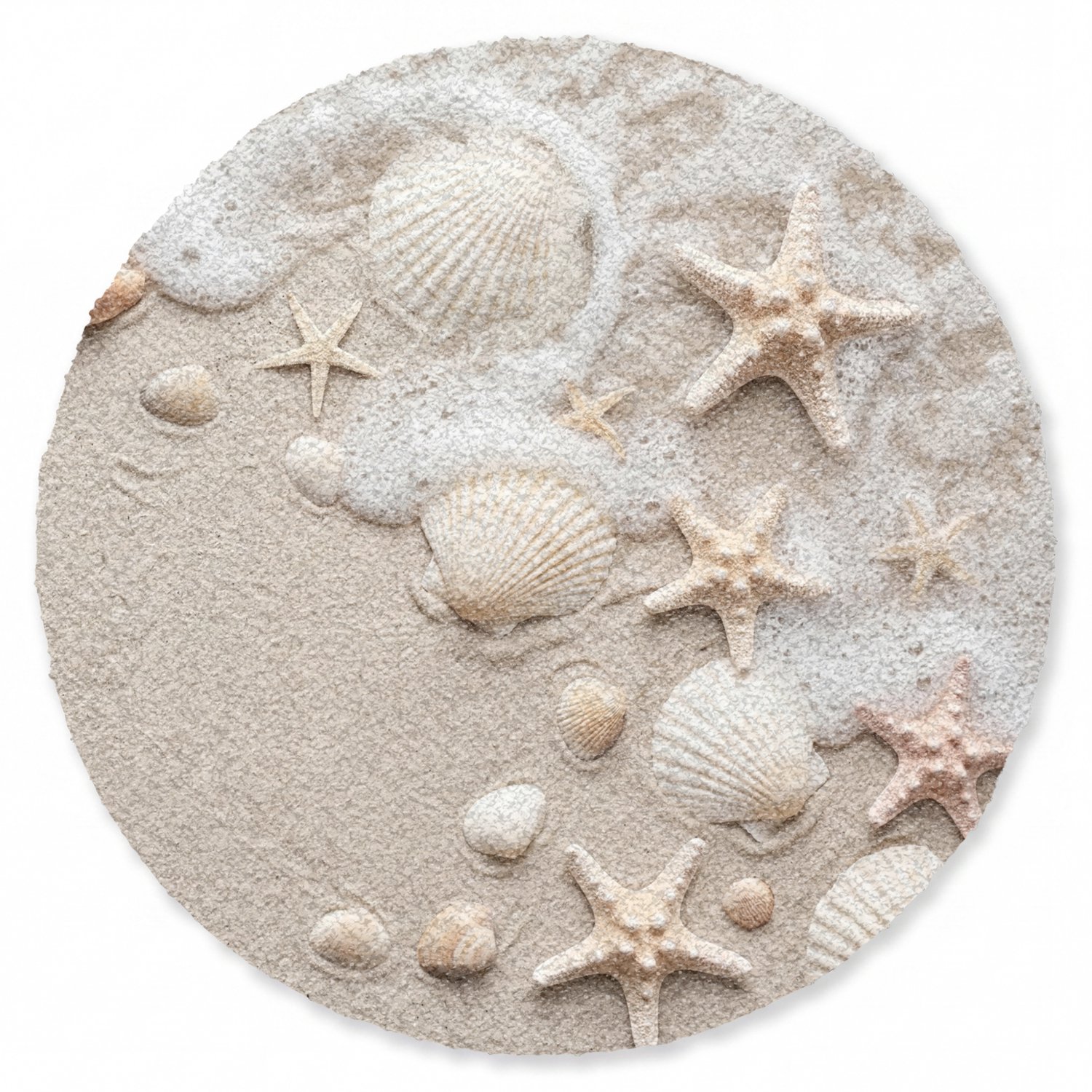 Deurmat rond 90x90 cm - Droogloopmat Schelpen - Zeesterren - Strand - Mat voor binnen - Schoonloopmat - Ronde deurmatten met print - Inloopmat