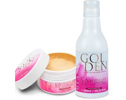 Golden Proteïne 300ml Shampoo + 300ml Haarmasker – Thuiszorg na Proteïne/Keratine Behandeling, Zonder Parabenen, Sulfaten en Siliconen, Met Panthenol voor Optimale Hydratatie en Anti-Frizz
