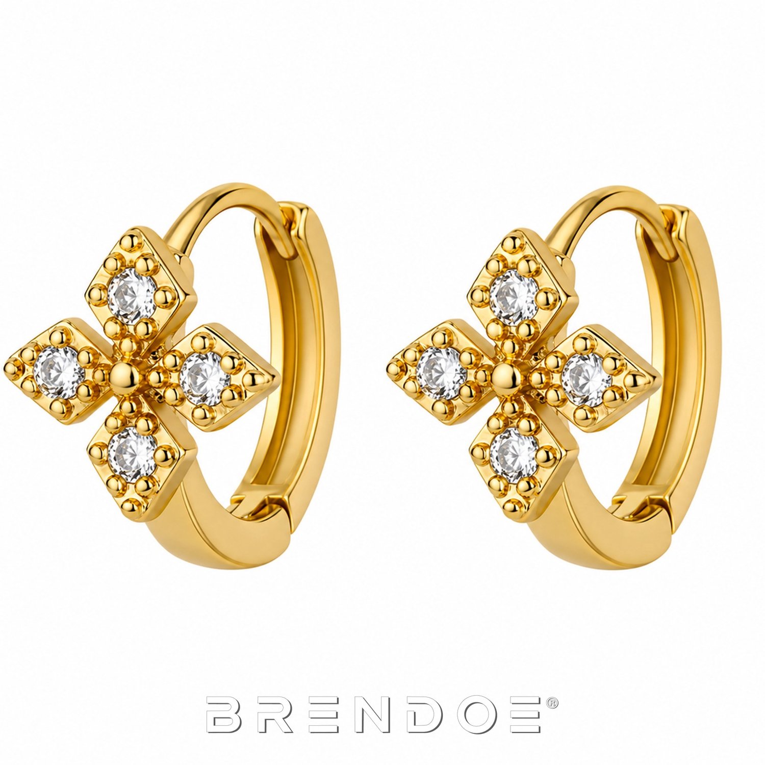 Brendoe Goudkleurige Oorringen Dames – Bloemdesign met Zirkonia – 18K Verguld – Elegante Kleine Oorbellen