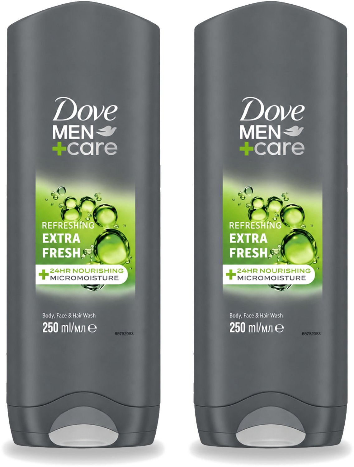 2 x Dove Men+Care Douchegel - Extra Fresh - 250 ml - Voordeelverpakking - 2 stuks