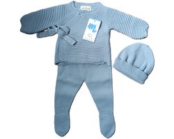 Mac Ilusion Newborn Gebreid Baby Pakje 3-dlg | 0239|Olympo / zachtblauw| winterpakje | overslag truitje | broekje met voetjes |Inclusief mutsje | Newborn | maat 50