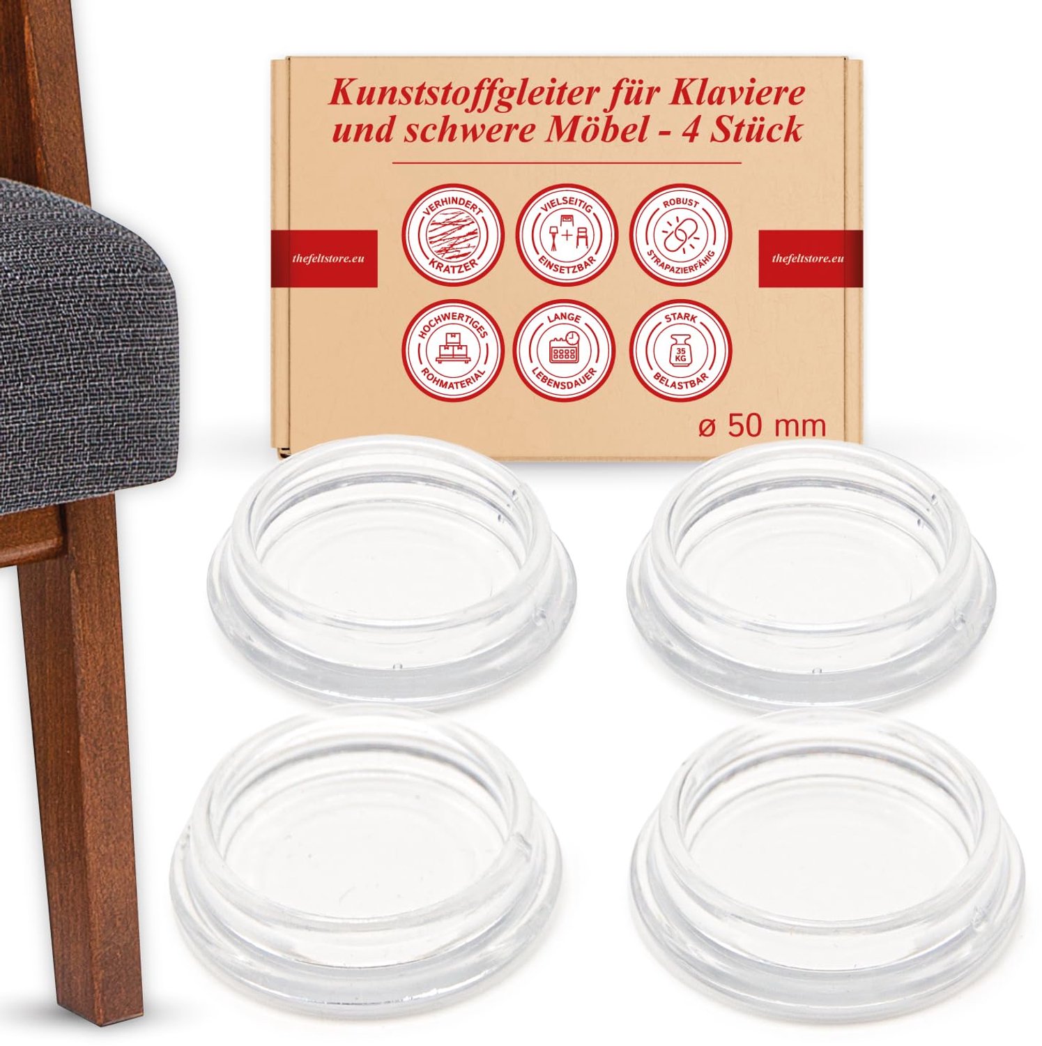 Meubelglijders voor zware meubels - Rond, transparant, 4 stuks
