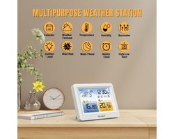 WM6 draadloos weerstation met externe sensor, ingebouwde batterij van 2000mAh, barometer, DCF-klok, weersvoorspelling, waarschuwing voor schimmelrisico, kleurendisplay voor binnen en buiten