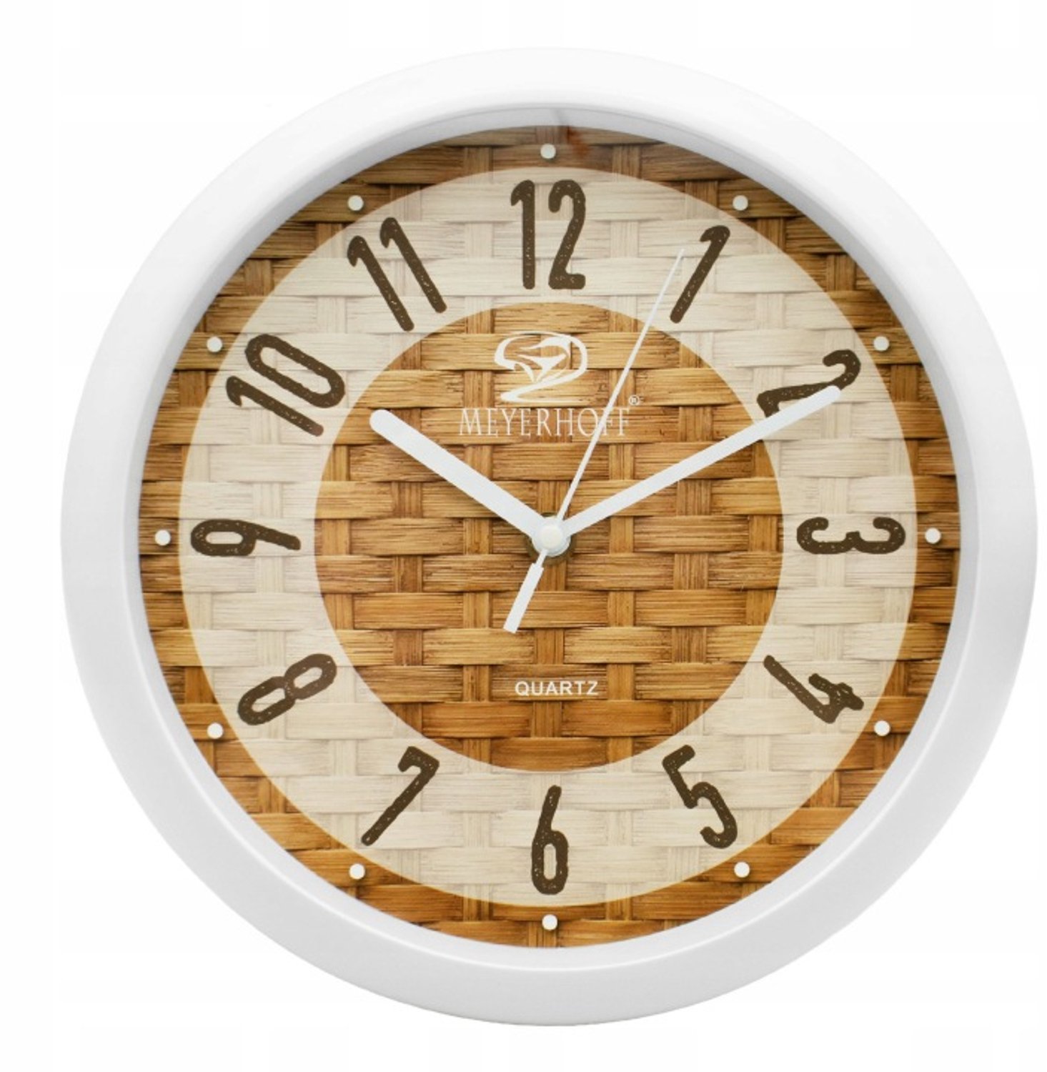 Wandklok 25 cm – Stille Muurklok – Rotan Rietlook – Wit Beige Bruin