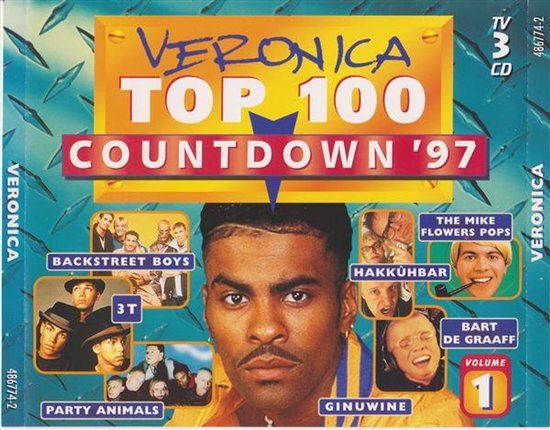 Cover van Veronica Top 100 Countdown '97 met artiesten als Ginuwine, Backstreet Boys en Bart de Graaff.