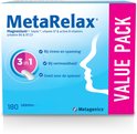 Verpakking MetaRelax 180 tabletten, 3-in-1 formule voor stress, vermoeidheid en spierfunctie.