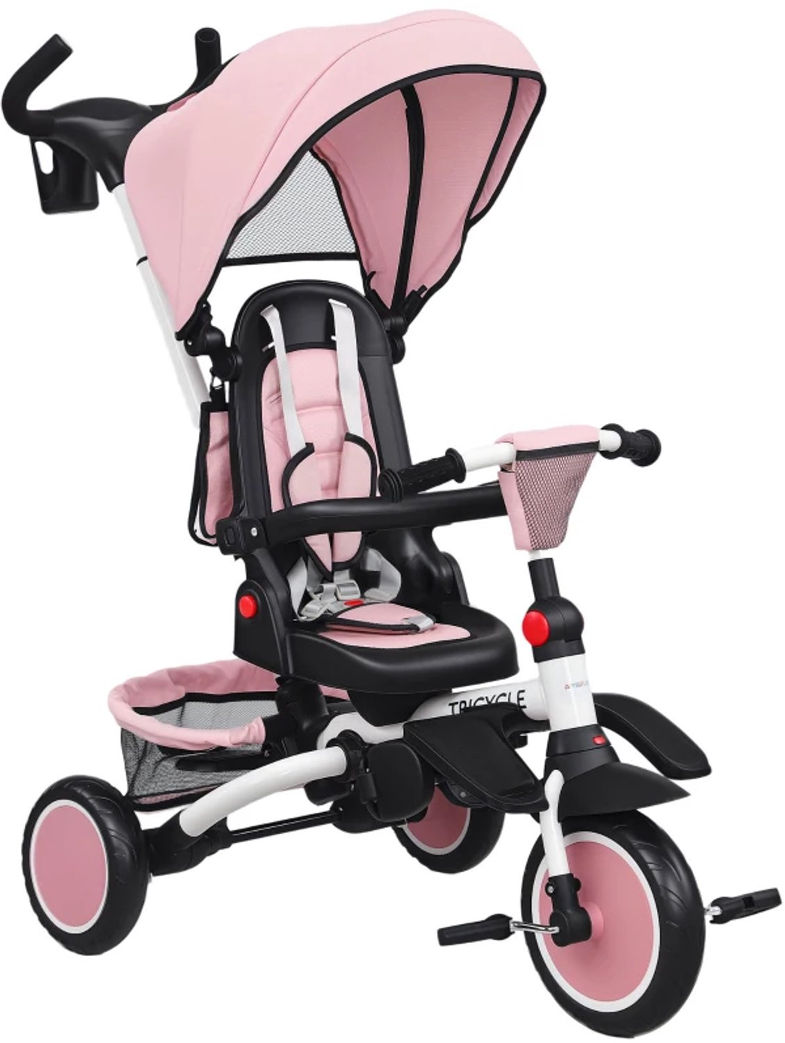 Kinderdriewieler - 6-in-1 buggy voor peuters - Duwhandgreep - Verstelbare stoel - Opvouwbaar ontwerp - Veiligheidsnet