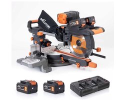 R255SMS-DB-Li Draadloze Dubbel Gehoekte Schuif-Afschuifzaag 2x 18V Li-Ion EXT Inclusief Zaagblad voor Meerdere Materialen, Zaagt Hout, Metaal, 255 mm