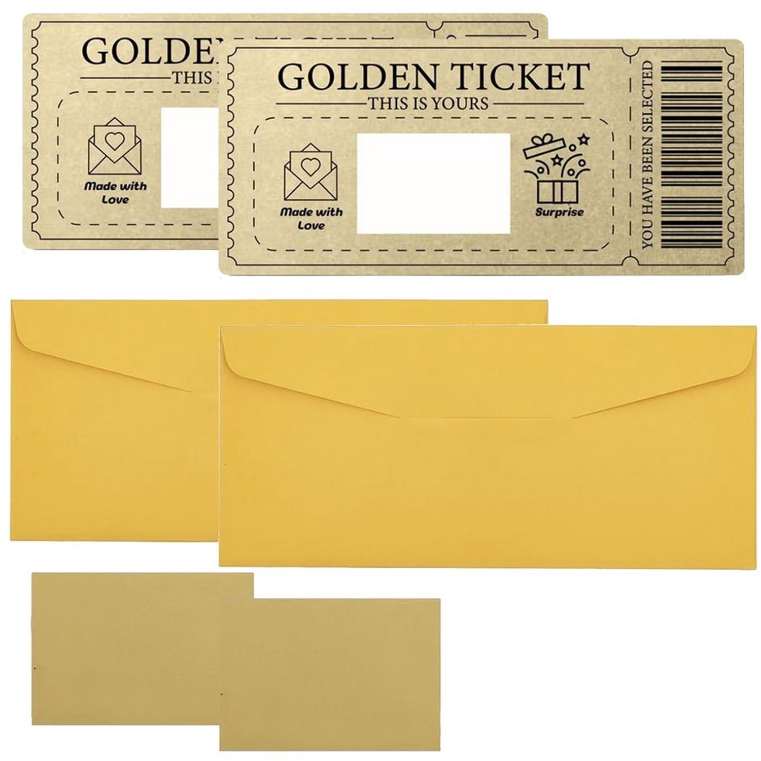 Set van 2 Golden Ticket Kraskaarten met Enveloppen