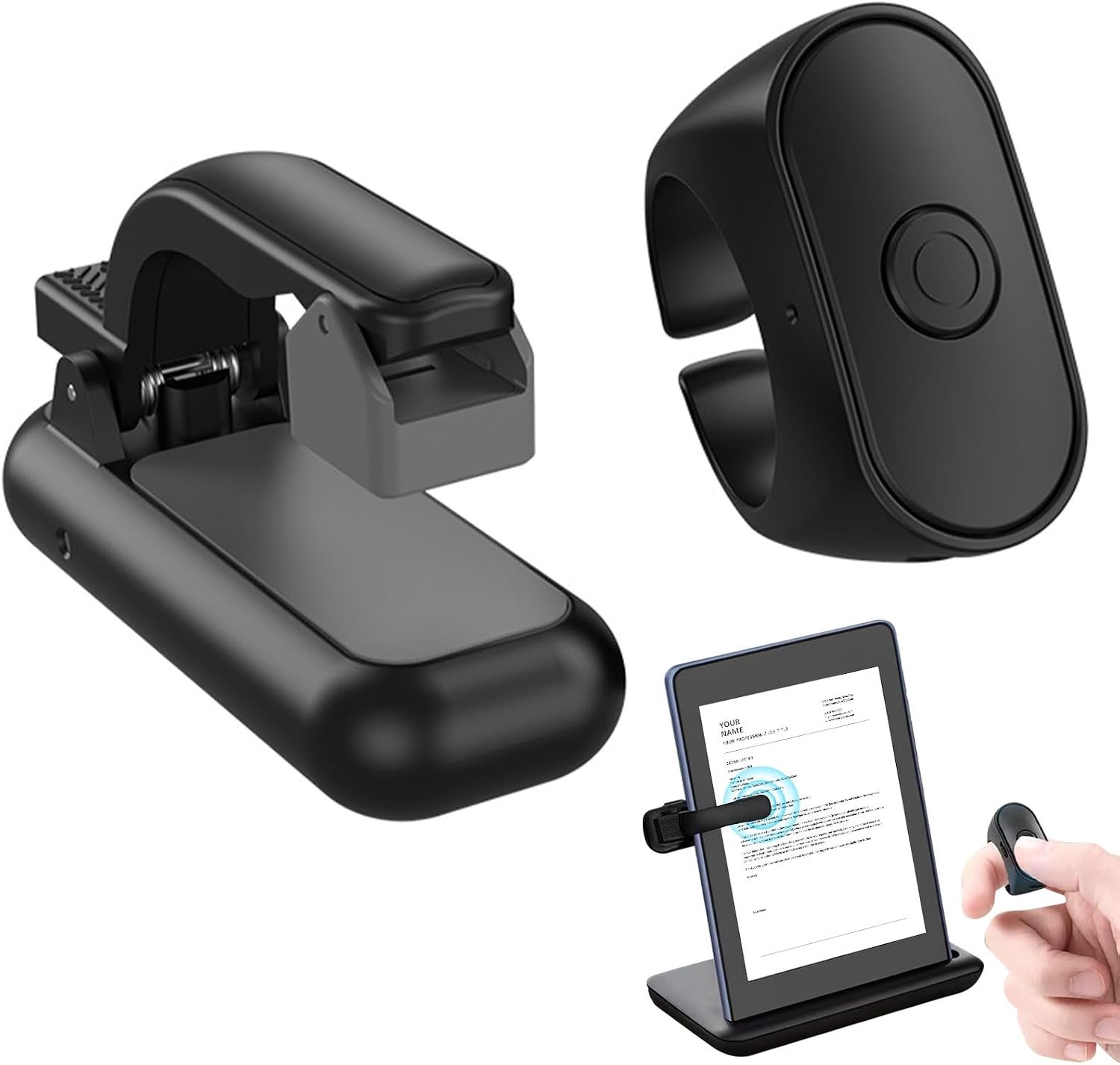 Page Turner - Afstandsbediening voor e-readers - E-Reader Paginaomdraaier - Bluetooth Remote &Clip -paginaomslaande ring - opklikbare clicker -Draadloze Afstandsbediening - Stil & Compact - Geschikt voor Kindle, Kobo, iPad &Tablets -Handsfree Lezen
