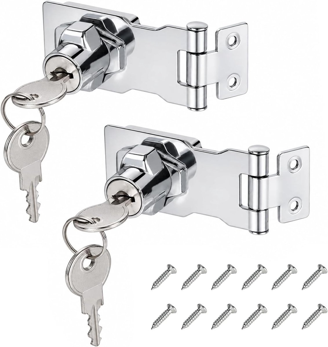 Veiligheidshangslot met sleutel voor kast en deur - Vergrendelingsgesp voor ramen en meubels (zilver, 6,35 cm)