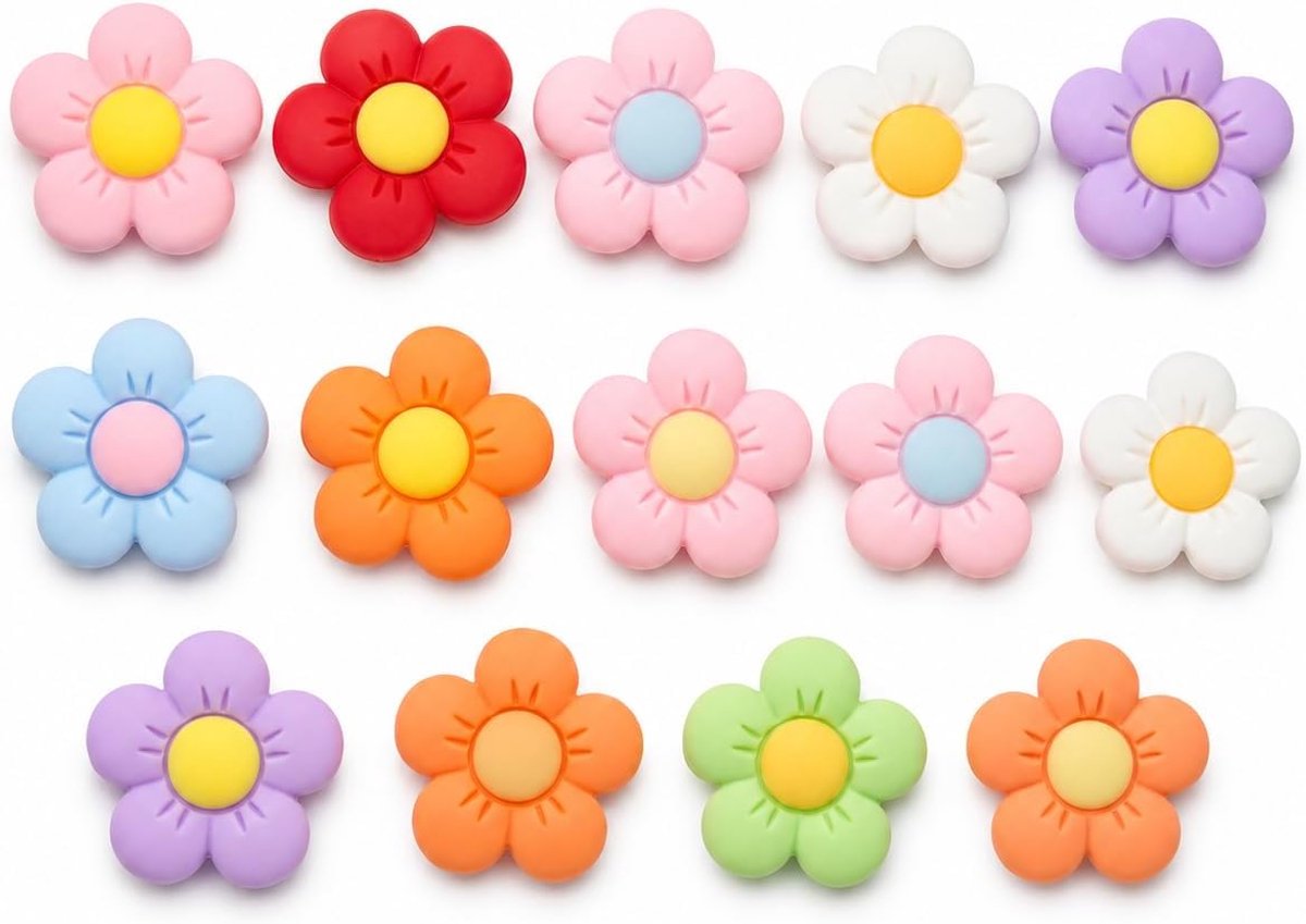14 stuks broches bloemen, chrysant bloemen schoenbedels, 7 kleuren schoenbedels, kleurrijke schattige bloemenvorm bedels