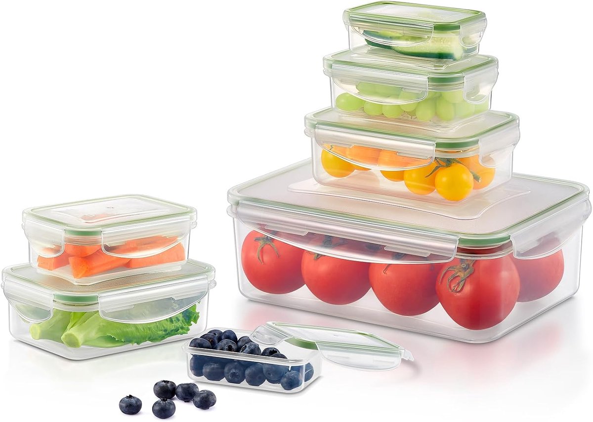 Voedselopslagcontainers met deksels, luchtdicht, 7 stuks, lekvrije plastic maaltijdbereidingscontainers, stapelbare BPA-vrije lunchboxen, vriezer en magnetronbestendig voor keukenorganisatie